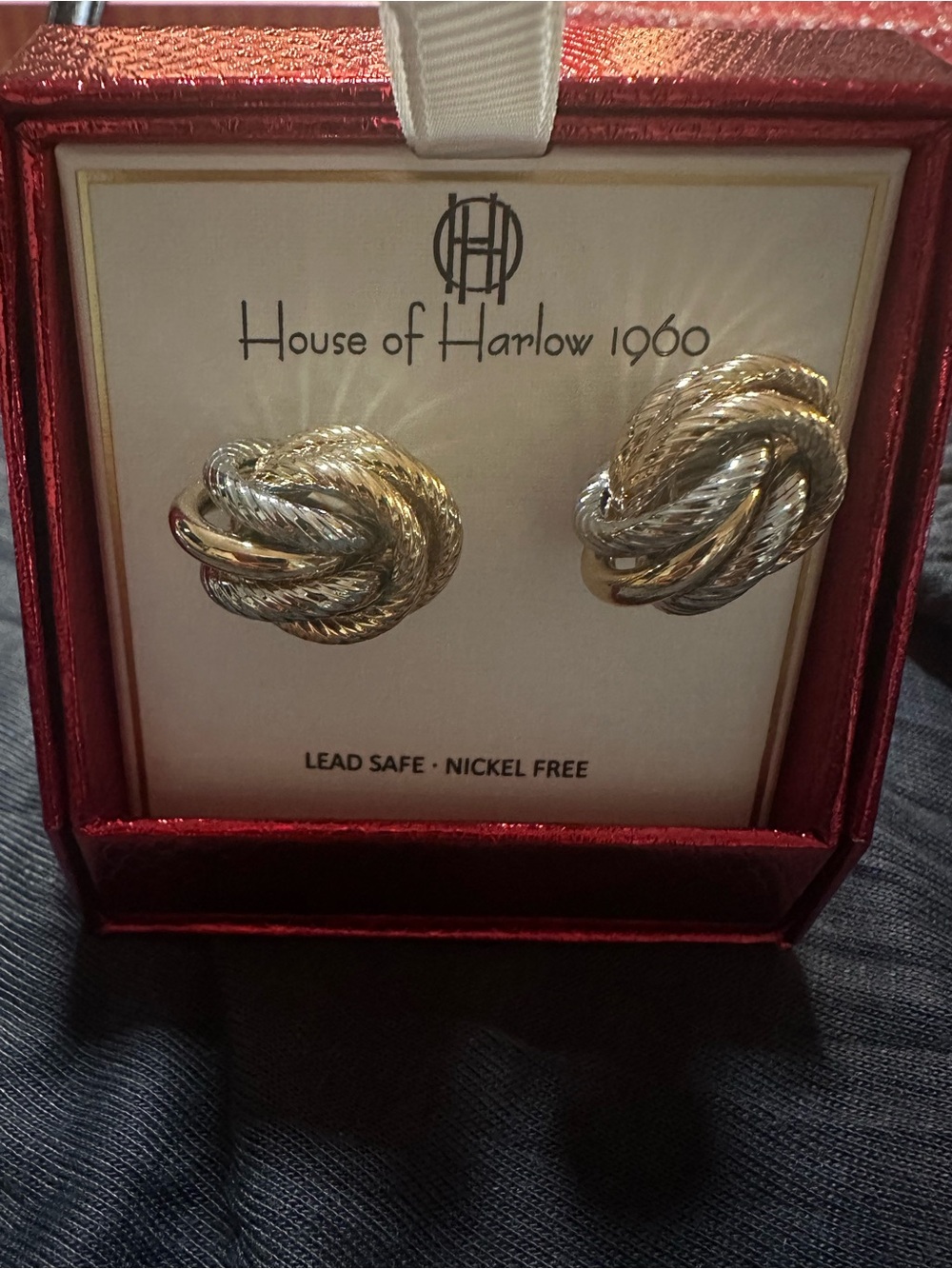 House of Harlow 1960 Two-Tone Knot Stud Earrings in Gold and Silver